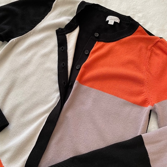 Solar Womens Black Orange Creme Fitted Cardigan Sweater Size S - Picture 11 of 16